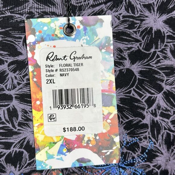 Robert Graham Shirt Men’s 2XL Floral Embroidered Tiger Short Sleeve Artful NWT! - Picture 10 of 12